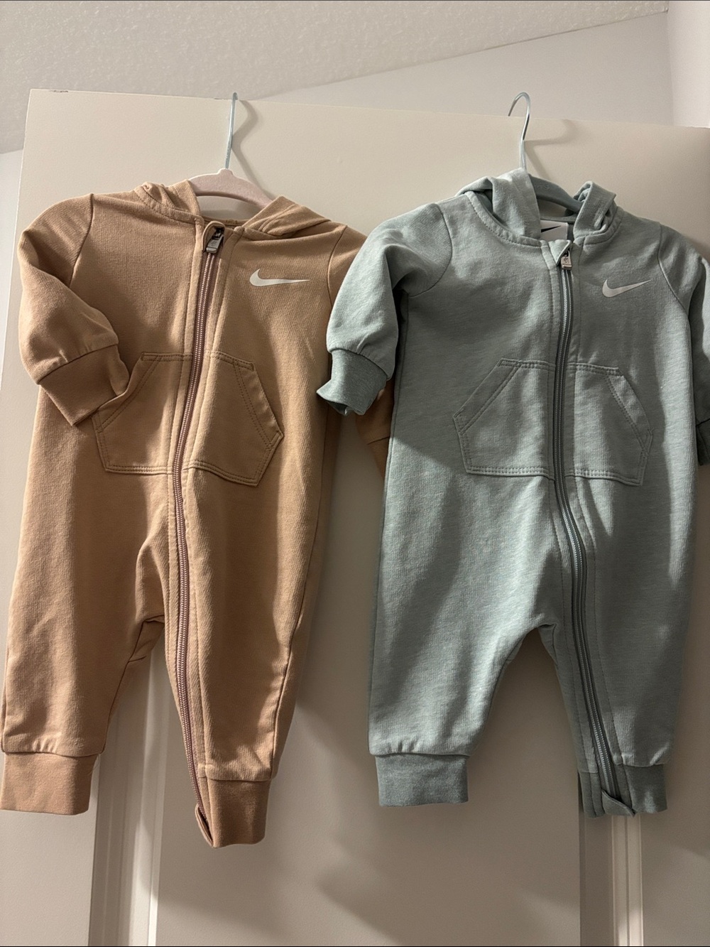 Nike Baby Hooded Zip One-Piece in Tan and Sage